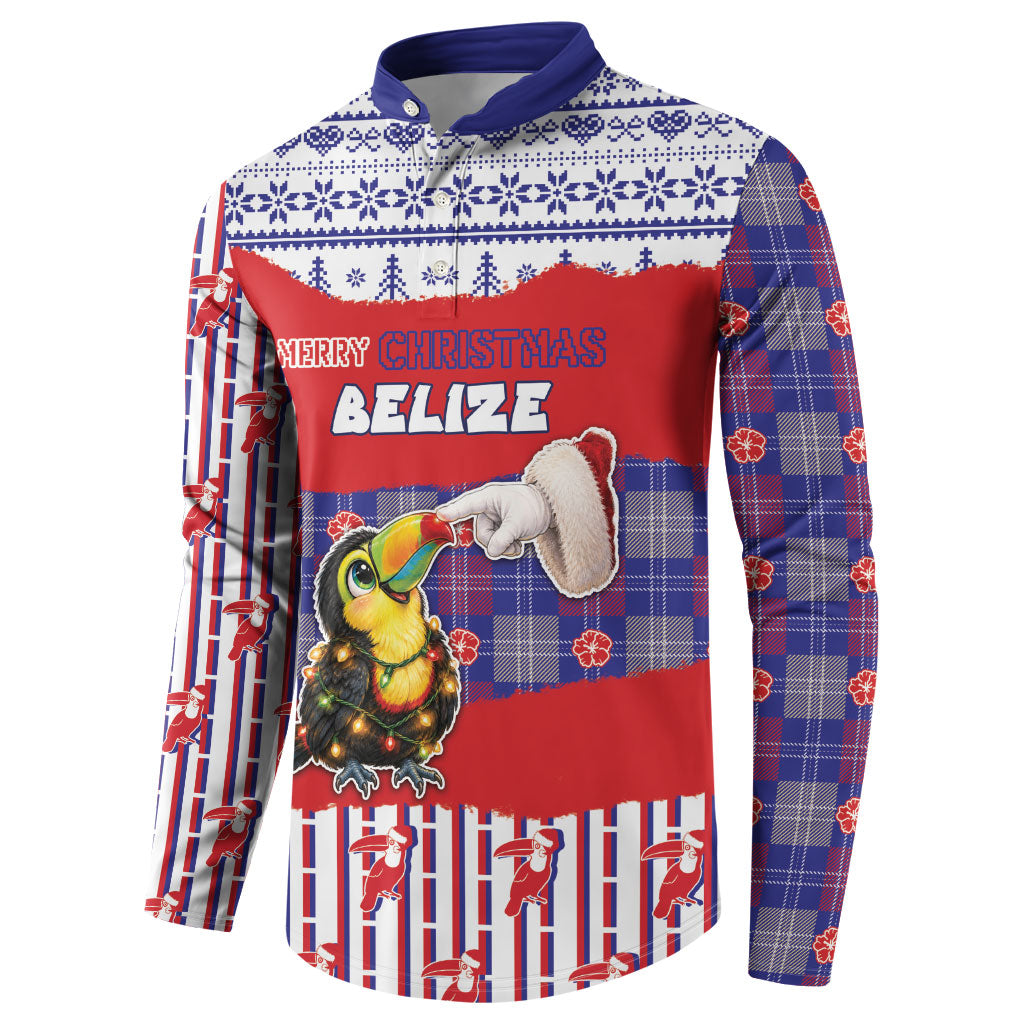 Personalized Belize Christmas Button Sweatshirt Cute Toucan Santa Hand Fairy Lights Plaid