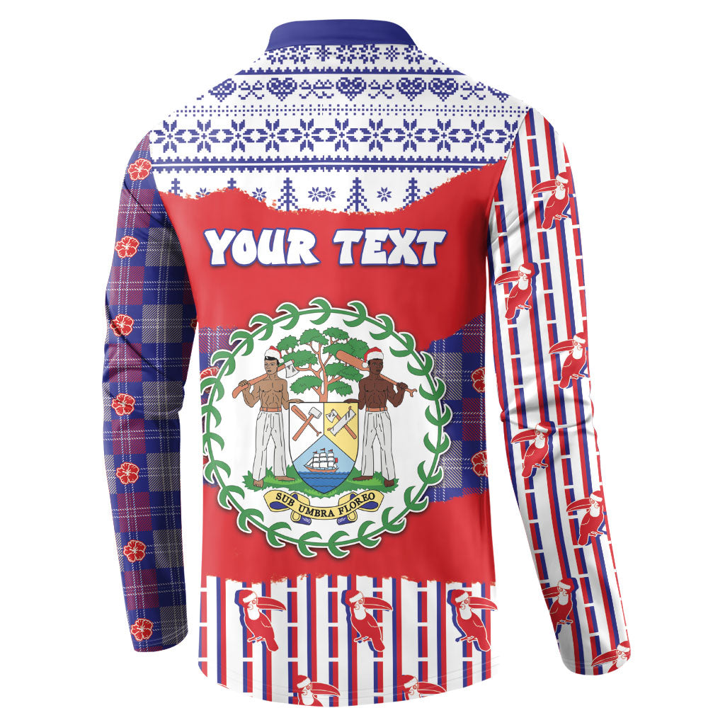 Personalized Belize Christmas Button Sweatshirt Cute Toucan Santa Hand Fairy Lights Plaid