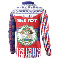 Personalized Belize Christmas Button Sweatshirt Cute Toucan Santa Hand Fairy Lights Plaid