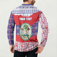 Personalized Belize Christmas Button Sweatshirt Cute Toucan Santa Hand Fairy Lights Plaid