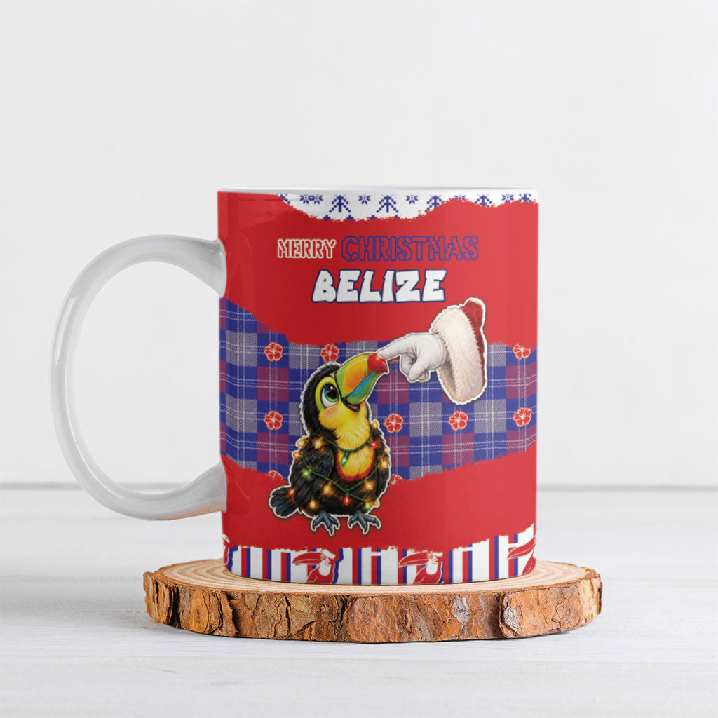 Personalized Belize Christmas Ceramic Mug Cute Toucan Santa Hand Fairy Lights Plaid