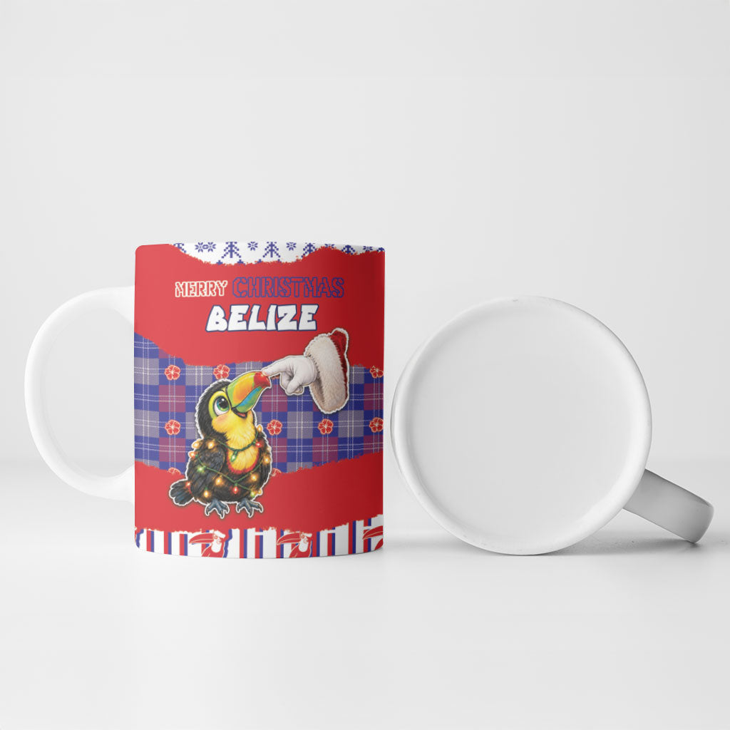 Personalized Belize Christmas Ceramic Mug Cute Toucan Santa Hand Fairy Lights Plaid