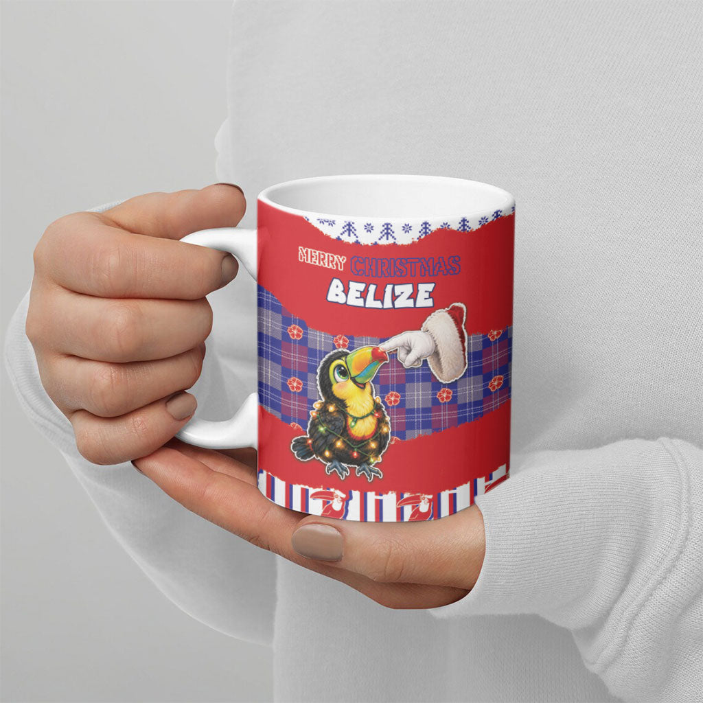 Personalized Belize Christmas Ceramic Mug Cute Toucan Santa Hand Fairy Lights Plaid