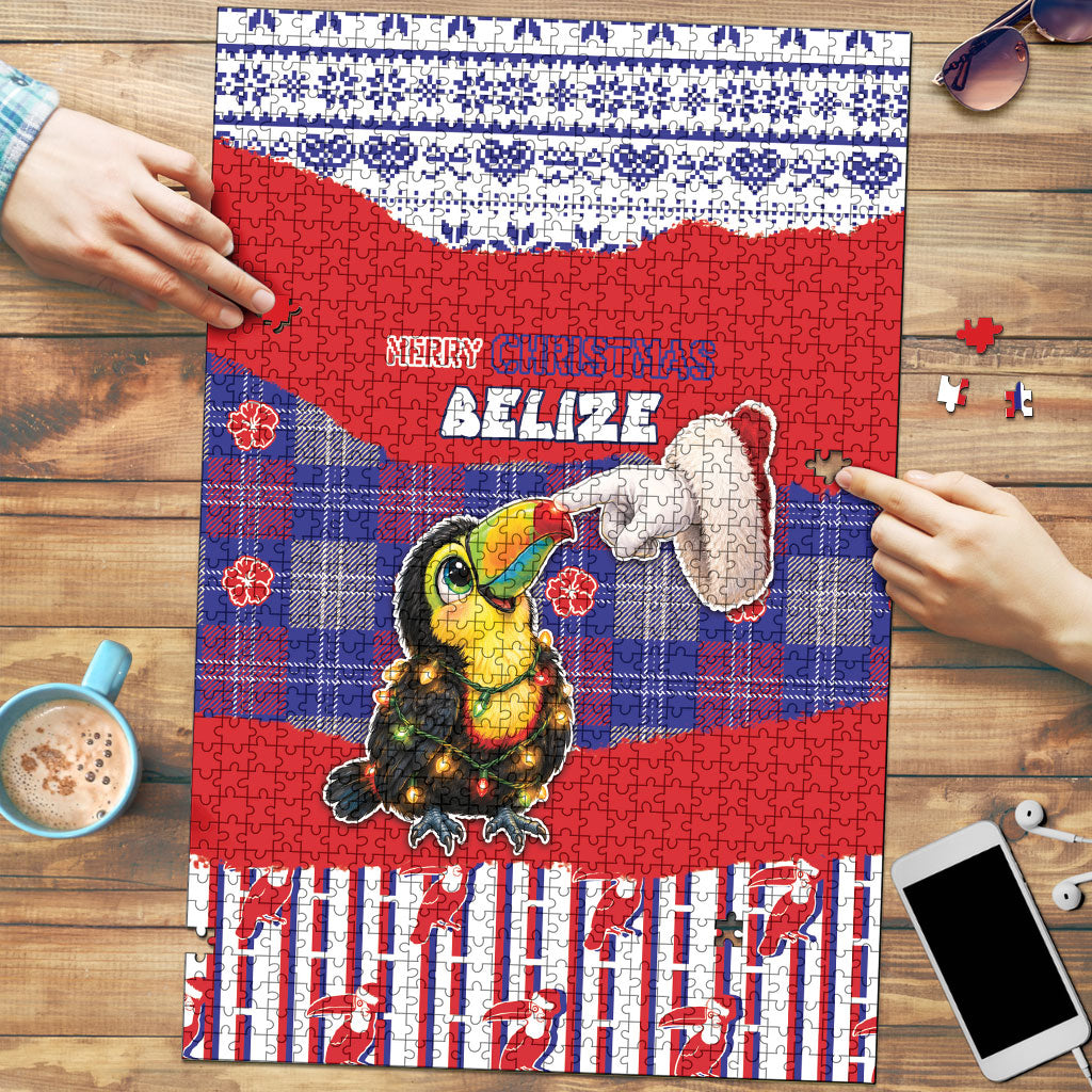 Belize Christmas Puzzle Cute Toucan Santa Hand Fairy Lights Plaid