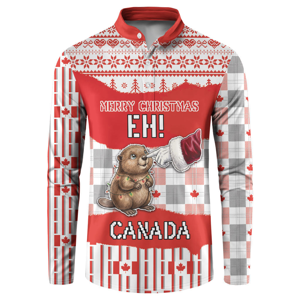 Personalized Canada Christmas Button Sweatshirt Cute Baby Beaver Santa Hand Fairy Lights Plaid