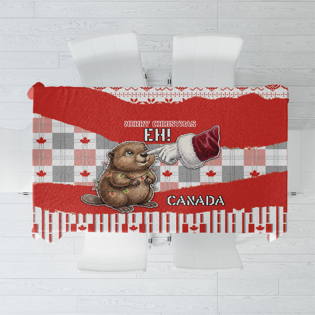 Canada Christmas Tablecloth Cute Baby Beaver Santa Hand Fairy Lights Plaid