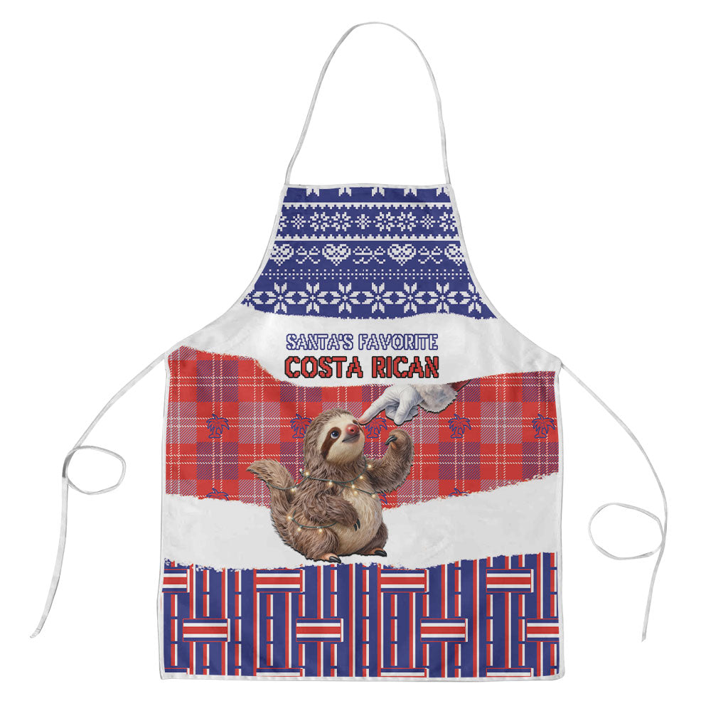Costa Rica Christmas Apron Cute Baby Sloth Santa Hand Fairy Lights Plaid