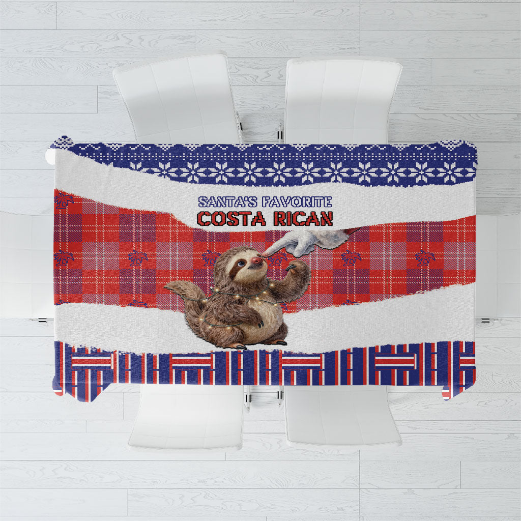 Costa Rica Christmas Tablecloth Cute Baby Sloth Santa Hand Fairy Lights Plaid