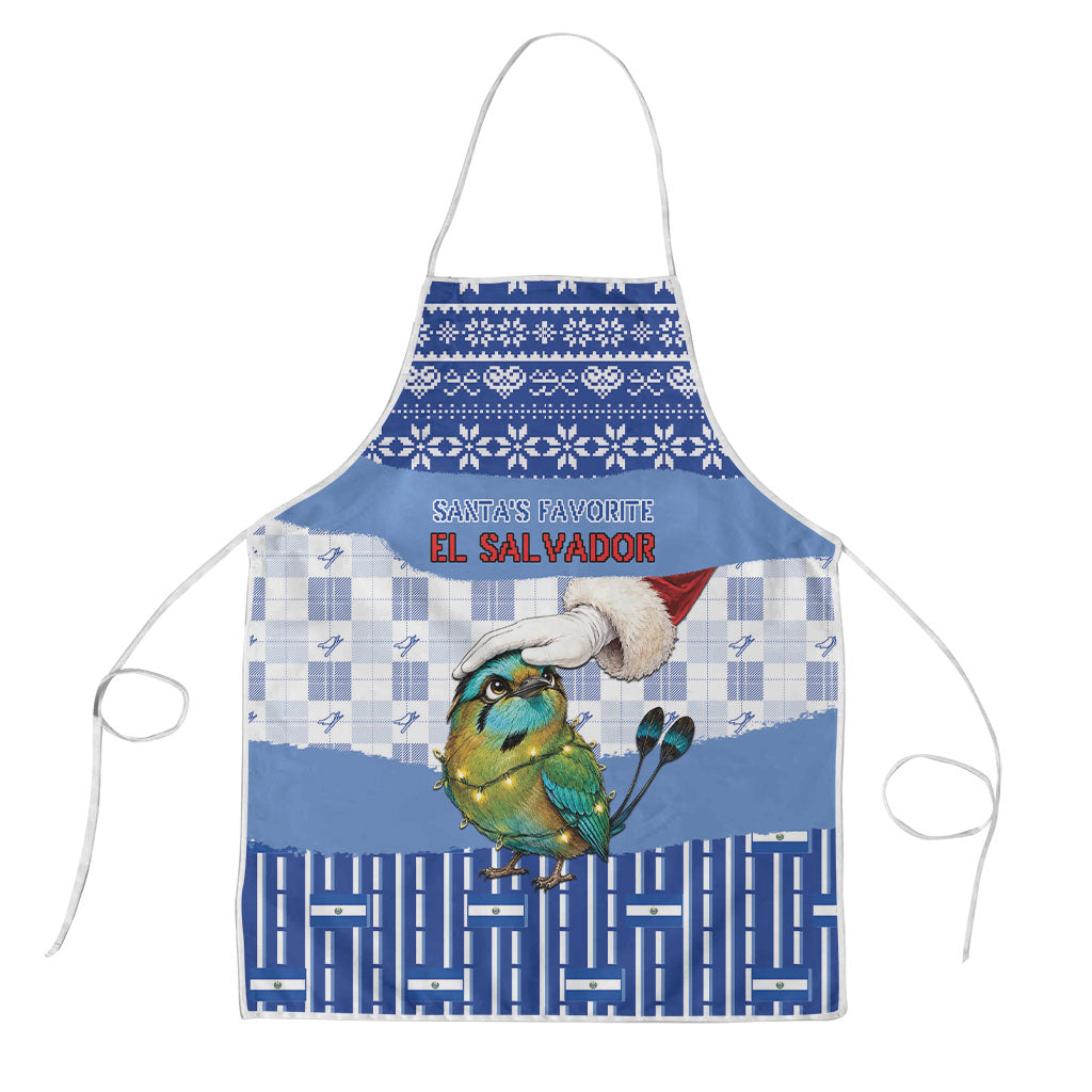 El Salvador Christmas Apron Cute Torogoz Bird Santa Hand Fairy Lights Plaid