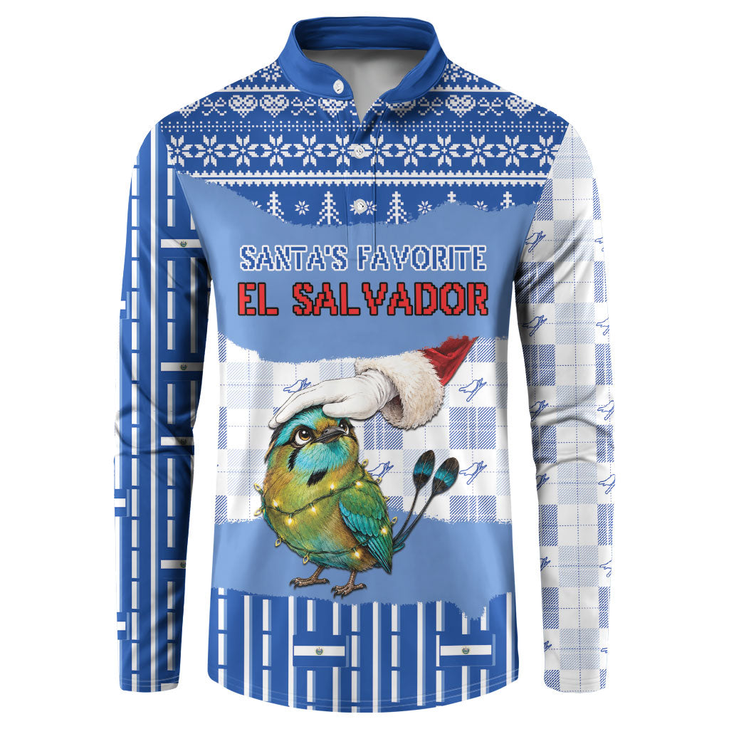 Personalized El Salvador Christmas Button Sweatshirt Cute Torogoz Bird Santa Hand Fairy Lights Plaid