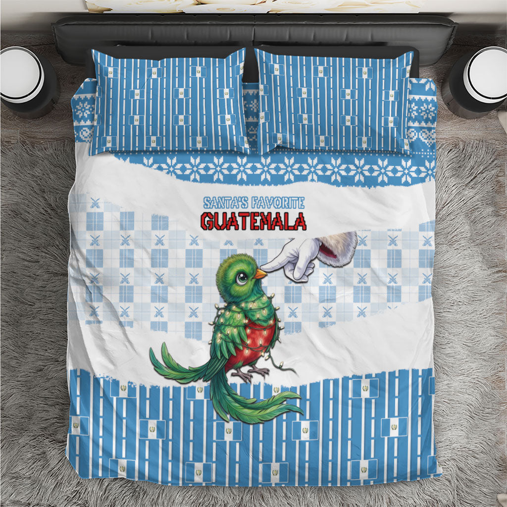 Guatemala Christmas Bedding Set Cute Quetzal Bird Santa Hand Fairy Lights Plaid