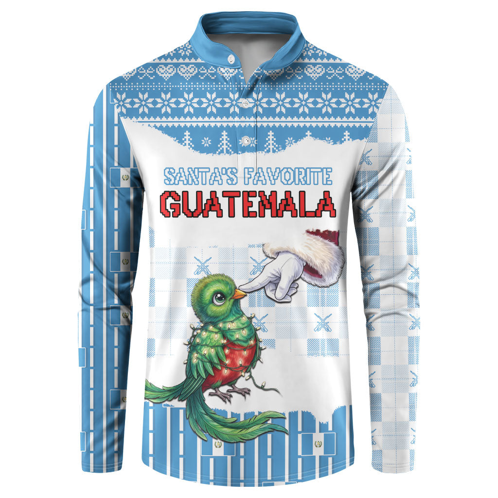 Personalized Guatemala Christmas Button Sweatshirt Cute Quetzal Bird Santa Hand Fairy Lights Plaid
