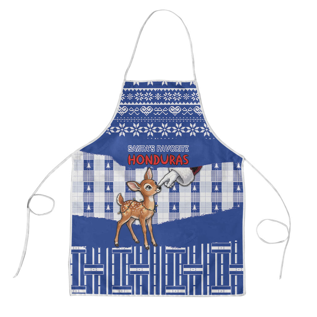Honduras Christmas Apron Cute Baby Fawn Santa Hand Fairy Lights Plaid