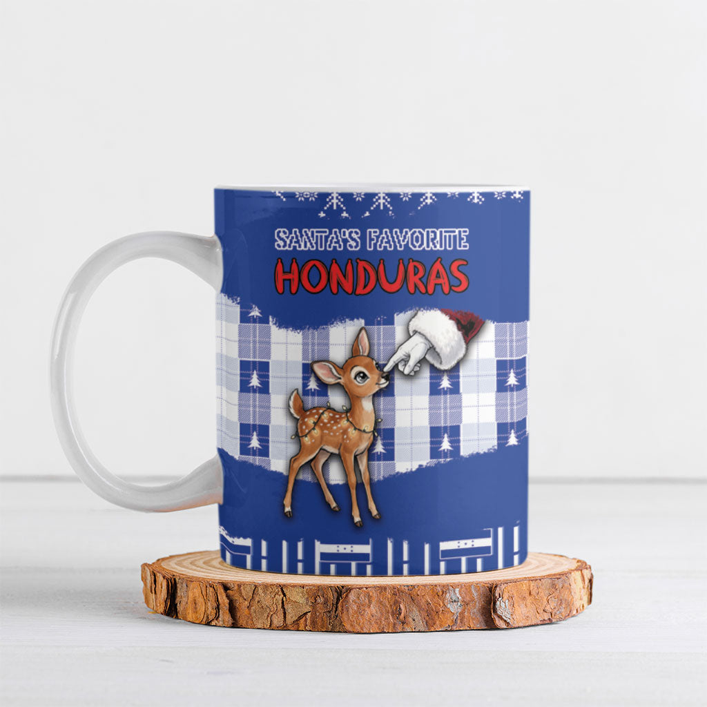 Personalized Honduras Christmas Ceramic Mug Cute Baby Fawn Santa Hand Fairy Lights Plaid