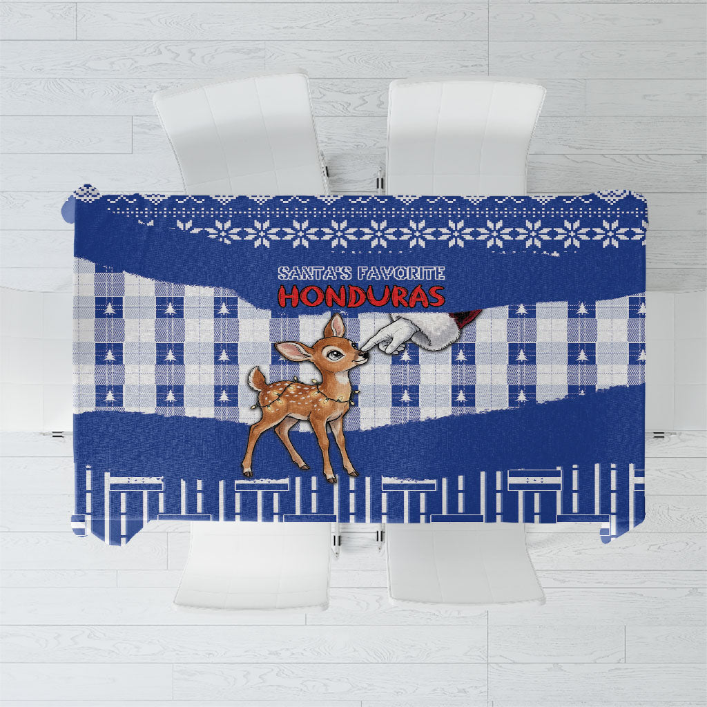 Honduras Christmas Tablecloth Cute Baby Fawn Santa Hand Fairy Lights Plaid