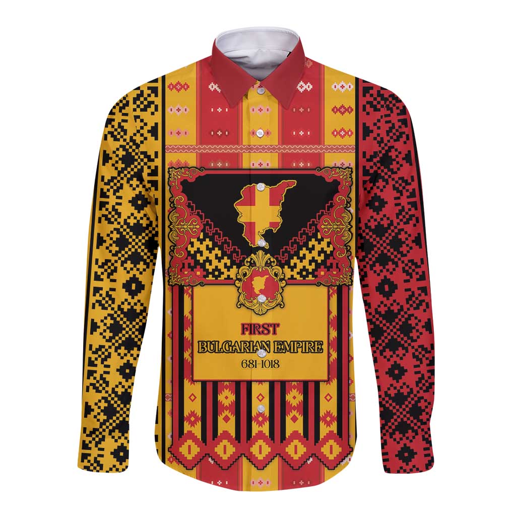 First Bulgarian Empire Long Sleeve Button Shirt Slavic Patterns - Wonder Print Shop