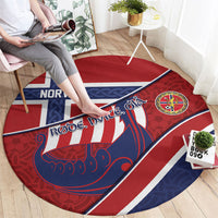 Norway Football Round Carpet Viking Ship Nordic Patterns
