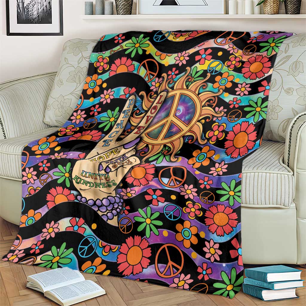 Hippie Blanket Hand Gesture V With Peace Symbol - Wonder Print Shop