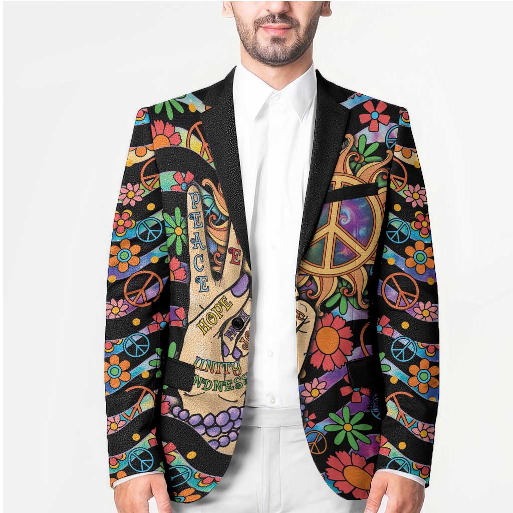 Hippie Blazer Hand Gesture V With Peace Symbol - Wonder Print Shop