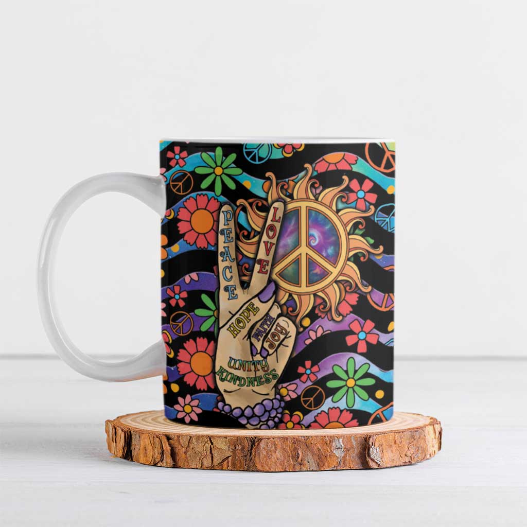 Hippie Ceramic Mug Hand Gesture V With Peace Symbol - Wonder Print Shop