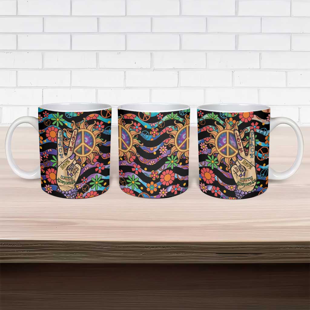 Hippie Ceramic Mug Hand Gesture V With Peace Symbol - Wonder Print Shop