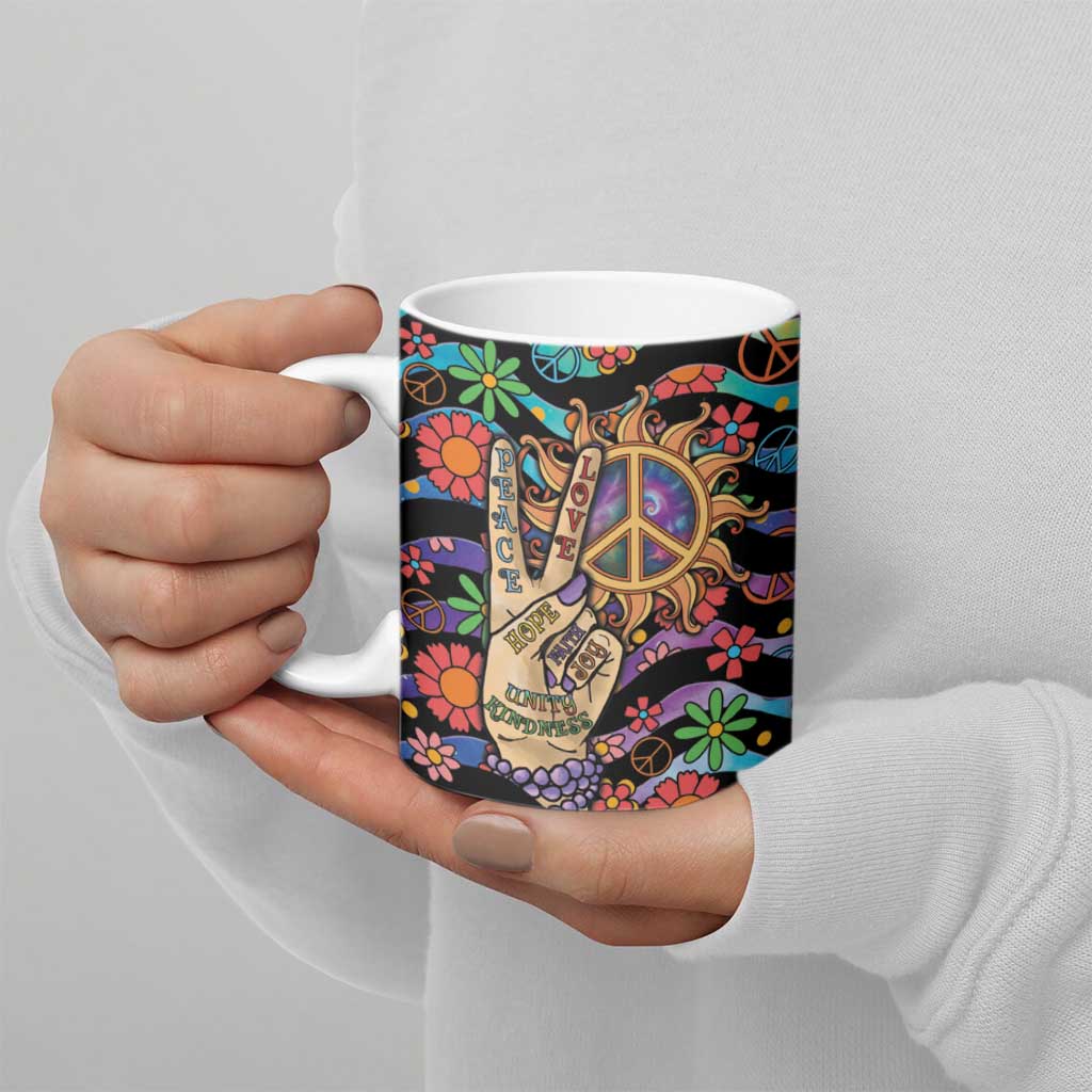 Hippie Ceramic Mug Hand Gesture V With Peace Symbol - Wonder Print Shop