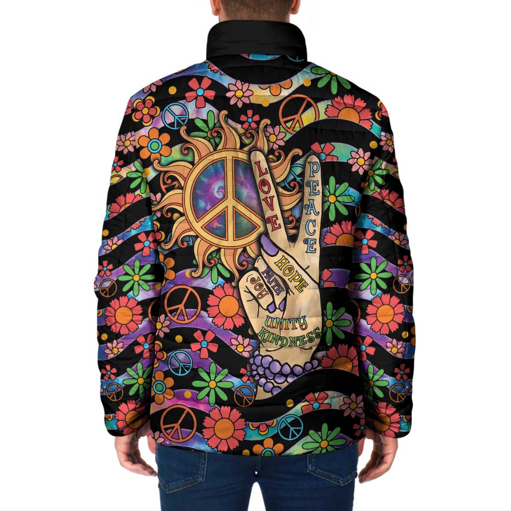 Hippie Padded Jacket Hand Gesture V With Peace Symbol - Wonder Print Shop