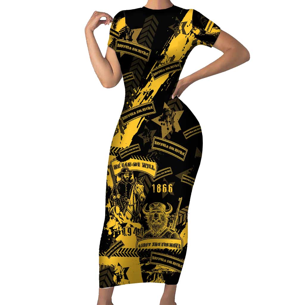 Buffalo Soldiers Short Sleeve Bodycon Dress Military Urban Retro Style - Wonder Print Shop