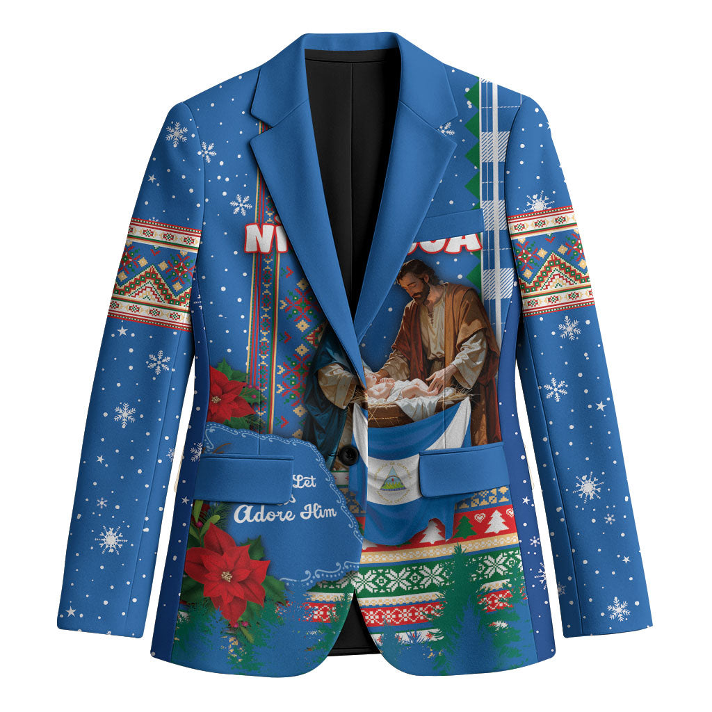 Personalized Nicaragua Christmas Blazer Baby Jesus Nativity Holy Family Poinsettia Star