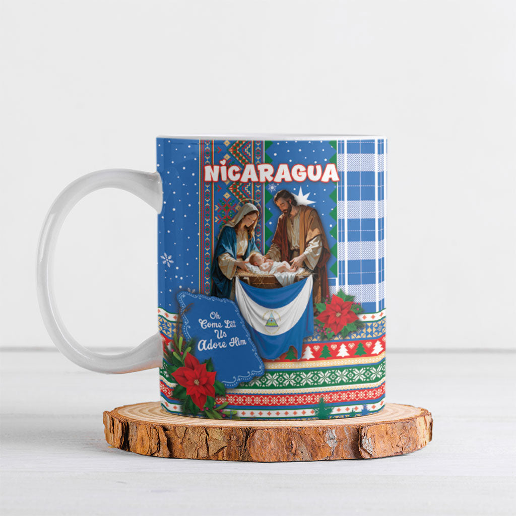 Personalized Nicaragua Christmas Ceramic Mug Baby Jesus Nativity Holy Family Poinsettia Star