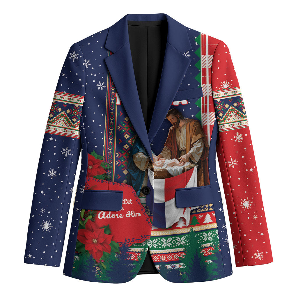 Personalized Panama Christmas Blazer Baby Jesus Nativity Holy Family Poinsettia Star