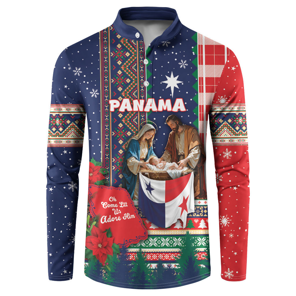 Personalized Panama Christmas Button Sweatshirt Baby Jesus Nativity Holy Family Poinsettia Star