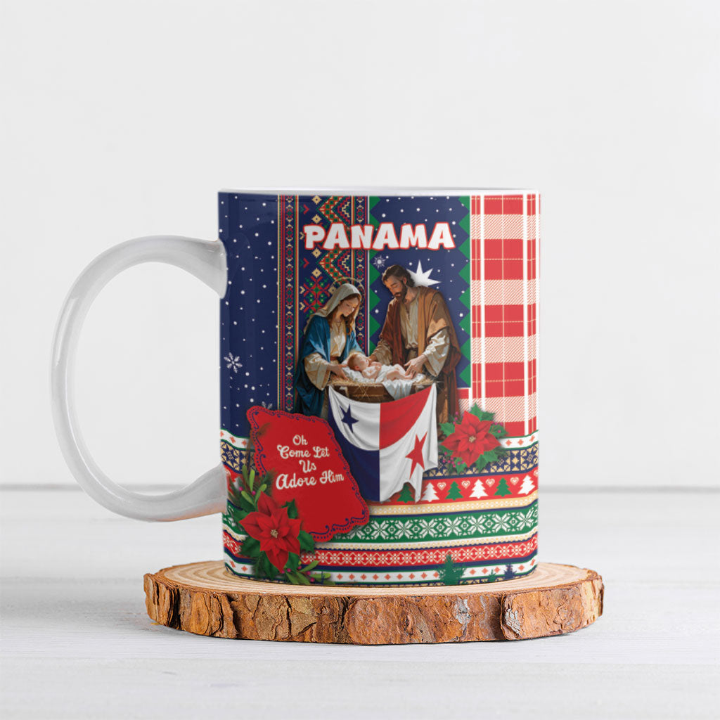 Personalized Panama Christmas Ceramic Mug Baby Jesus Nativity Holy Family Poinsettia Star