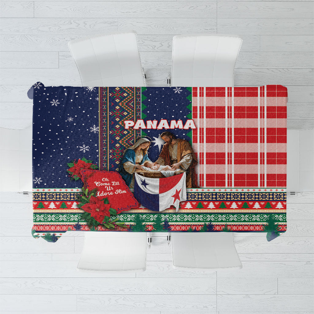 Panama Christmas Tablecloth Baby Jesus Nativity Holy Family Poinsettia Star