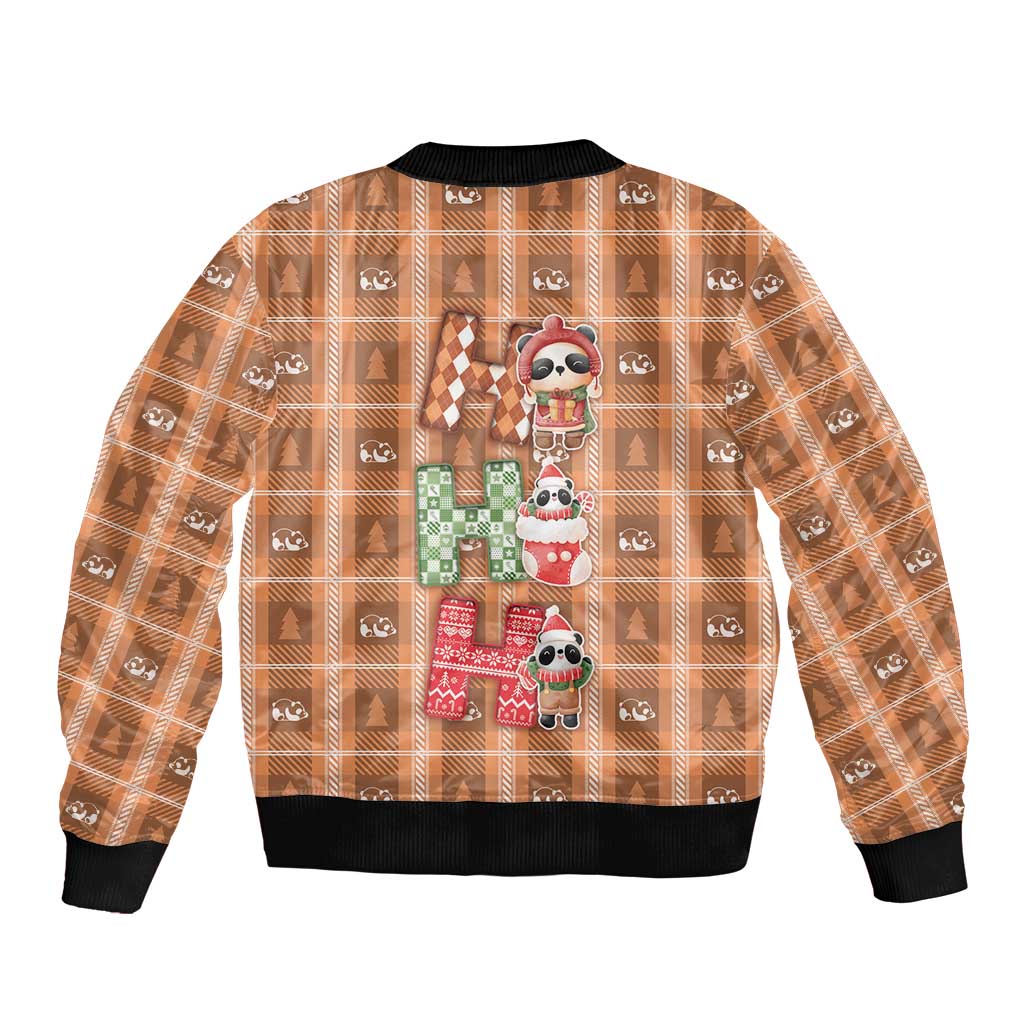 Panda Christmas Bomber Jacket Ho Ho Ho Caramel Pattern - Wonder Print Shop