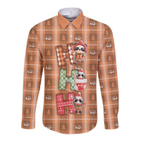 Panda Christmas Long Sleeve Button Shirt Ho Ho Ho Caramel Pattern - Wonder Print Shop