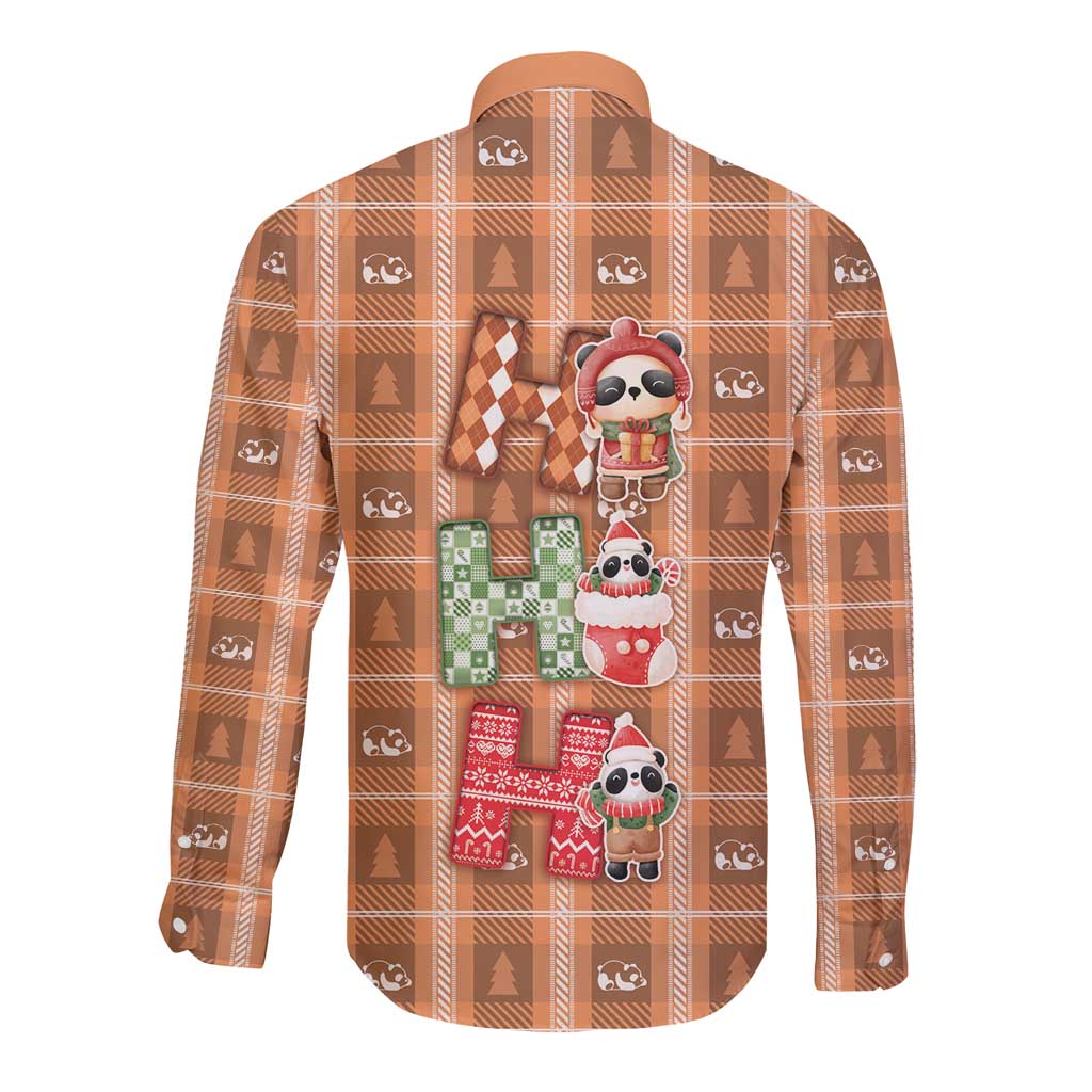 Panda Christmas Long Sleeve Button Shirt Ho Ho Ho Caramel Pattern - Wonder Print Shop