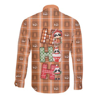 Panda Christmas Long Sleeve Button Shirt Ho Ho Ho Caramel Pattern - Wonder Print Shop