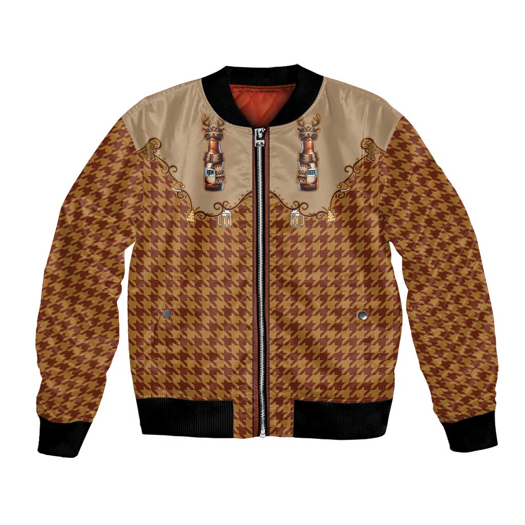 Western Yoke Bomber Jacket Rein Beer Christmas Houndstooth Patterns - Wonder Print Shop