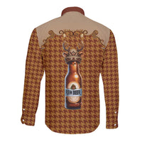 Western Yoke Long Sleeve Button Shirt Rein Beer Christmas Houndstooth Patterns - Wonder Print Shop