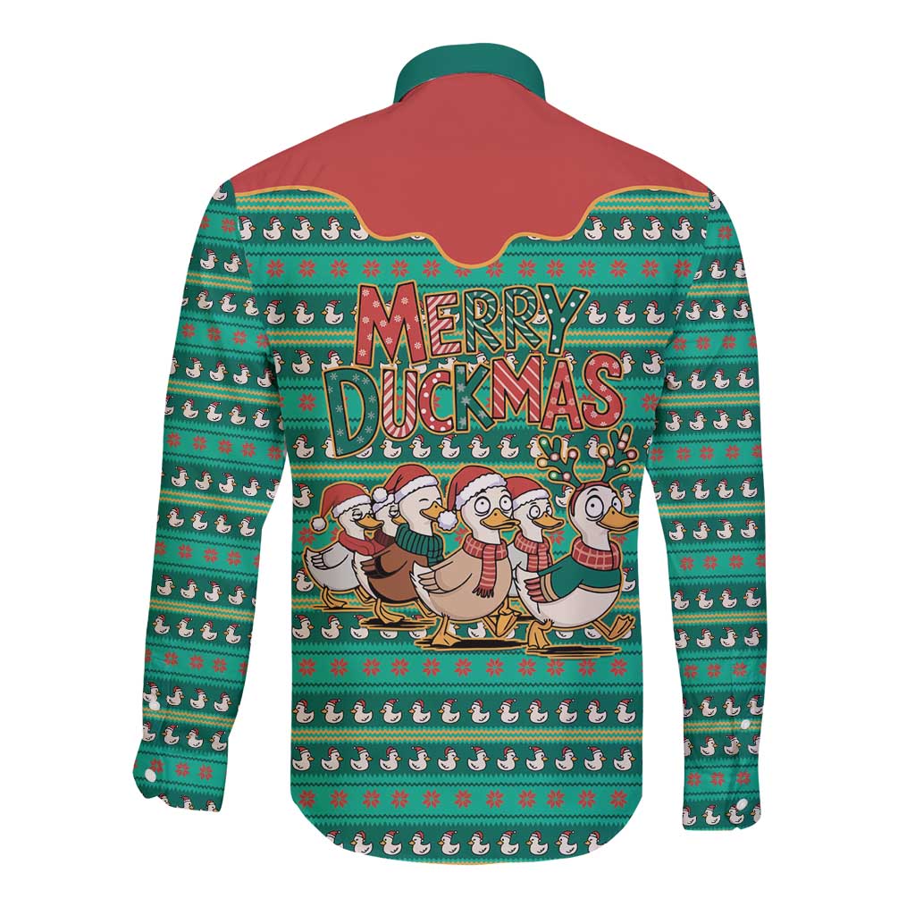 Western Yoke Long Sleeve Button Shirt Merry Duckmas Funny Style - Wonder Print Shop