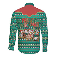 Western Yoke Long Sleeve Button Shirt Merry Duckmas Funny Style - Wonder Print Shop