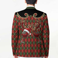 Western Yoke Blazer Wine Deer Christmas Argyle Patterns - Wonder Print Shop