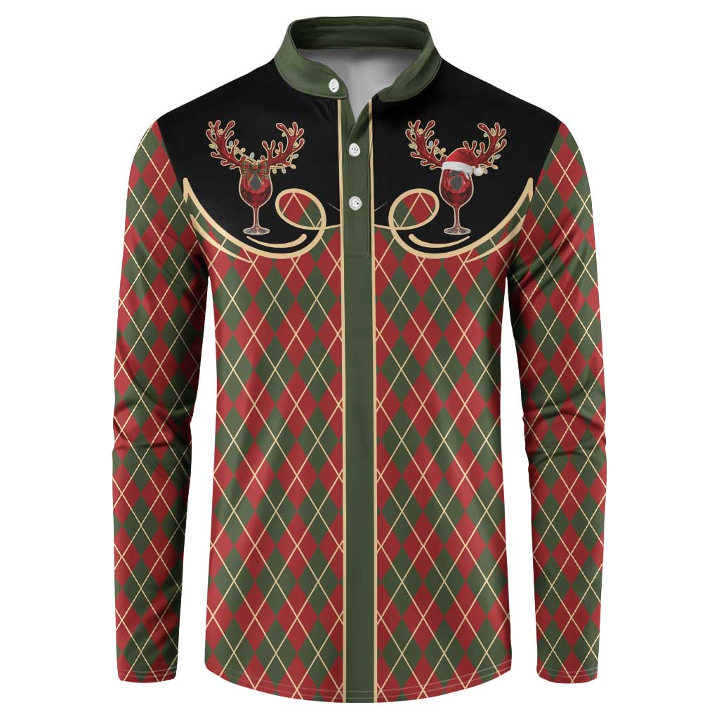 Western Yoke Button Sweatshirt Wine Deer Christmas Argyle Patterns - Wonder Print Shop
