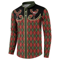Western Yoke Button Sweatshirt Wine Deer Christmas Argyle Patterns - Wonder Print Shop