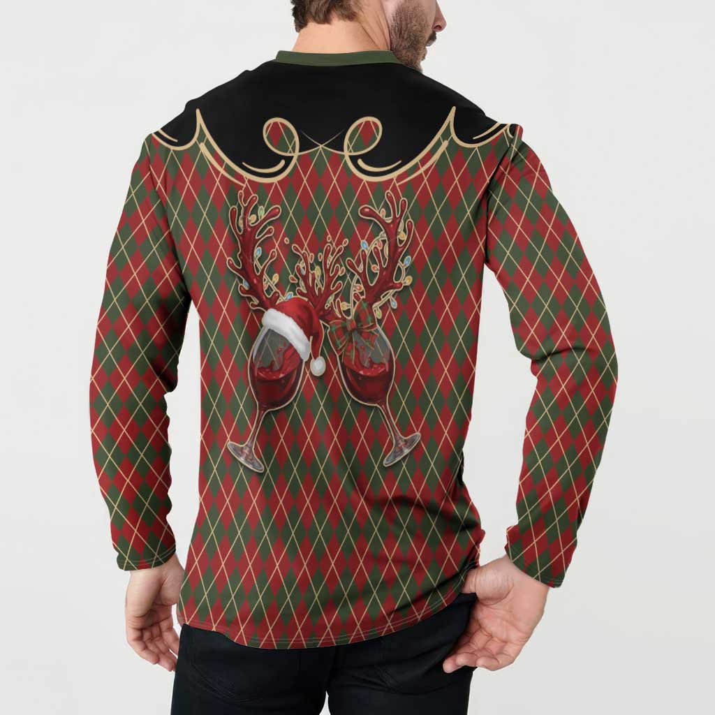 Western Yoke Button Sweatshirt Wine Deer Christmas Argyle Patterns - Wonder Print Shop