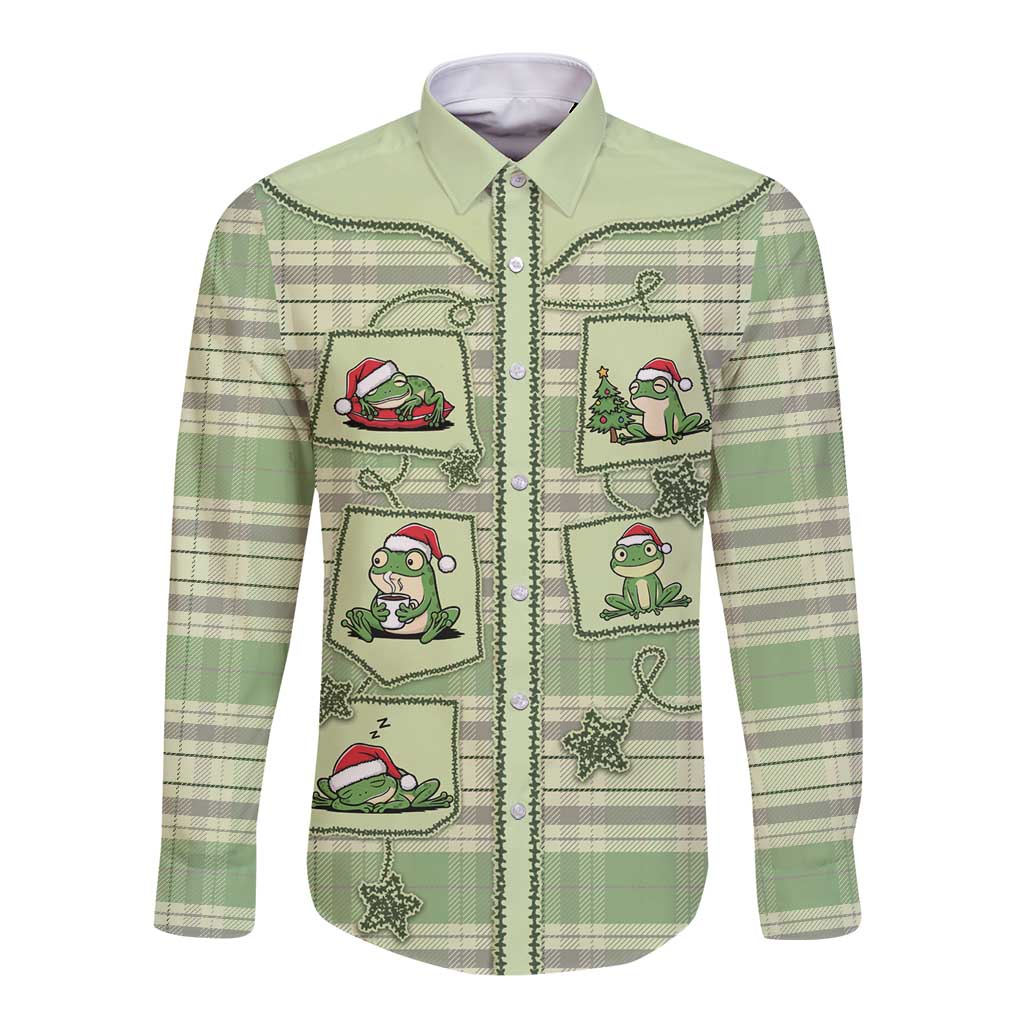 Western Yoke Long Sleeve Button Shirt Frog Christmas Cute Style - Wonder Print Shop