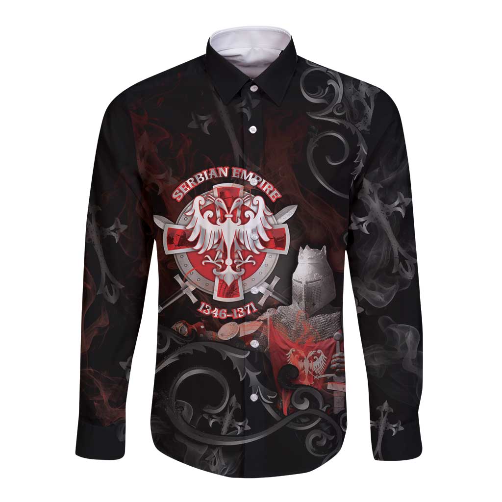 Serbian Empire Long Sleeve Button Shirt Knight With Emblem Double Eagle - Wonder Print Shop