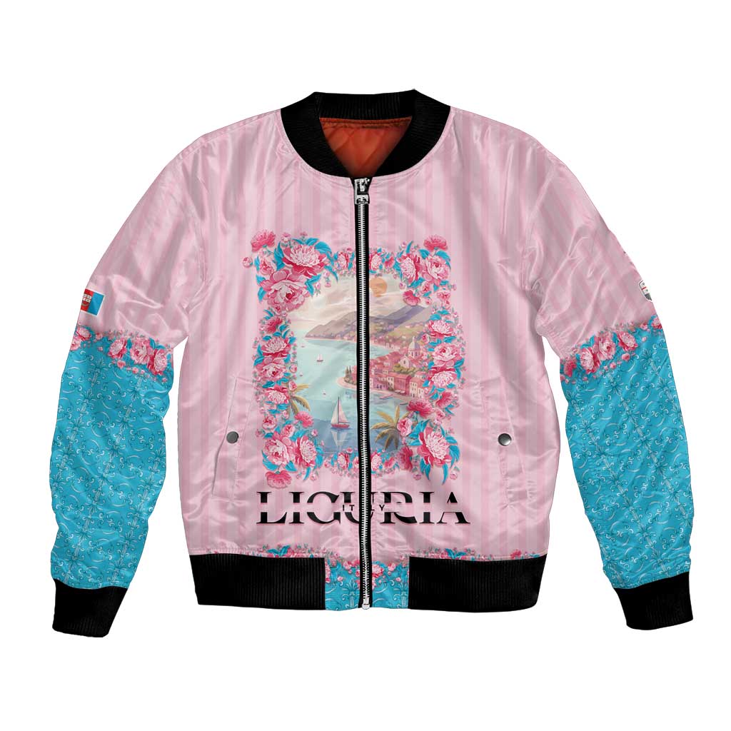 Personalized Italy Liguria Bomber Jacket Carnation Flowers Of The Riviera