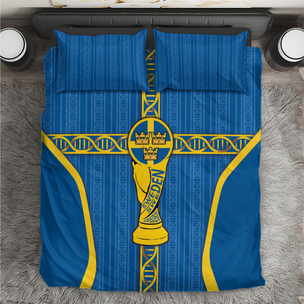 Sweden Football Bedding Set Three Crowns Golden DNA Trophy